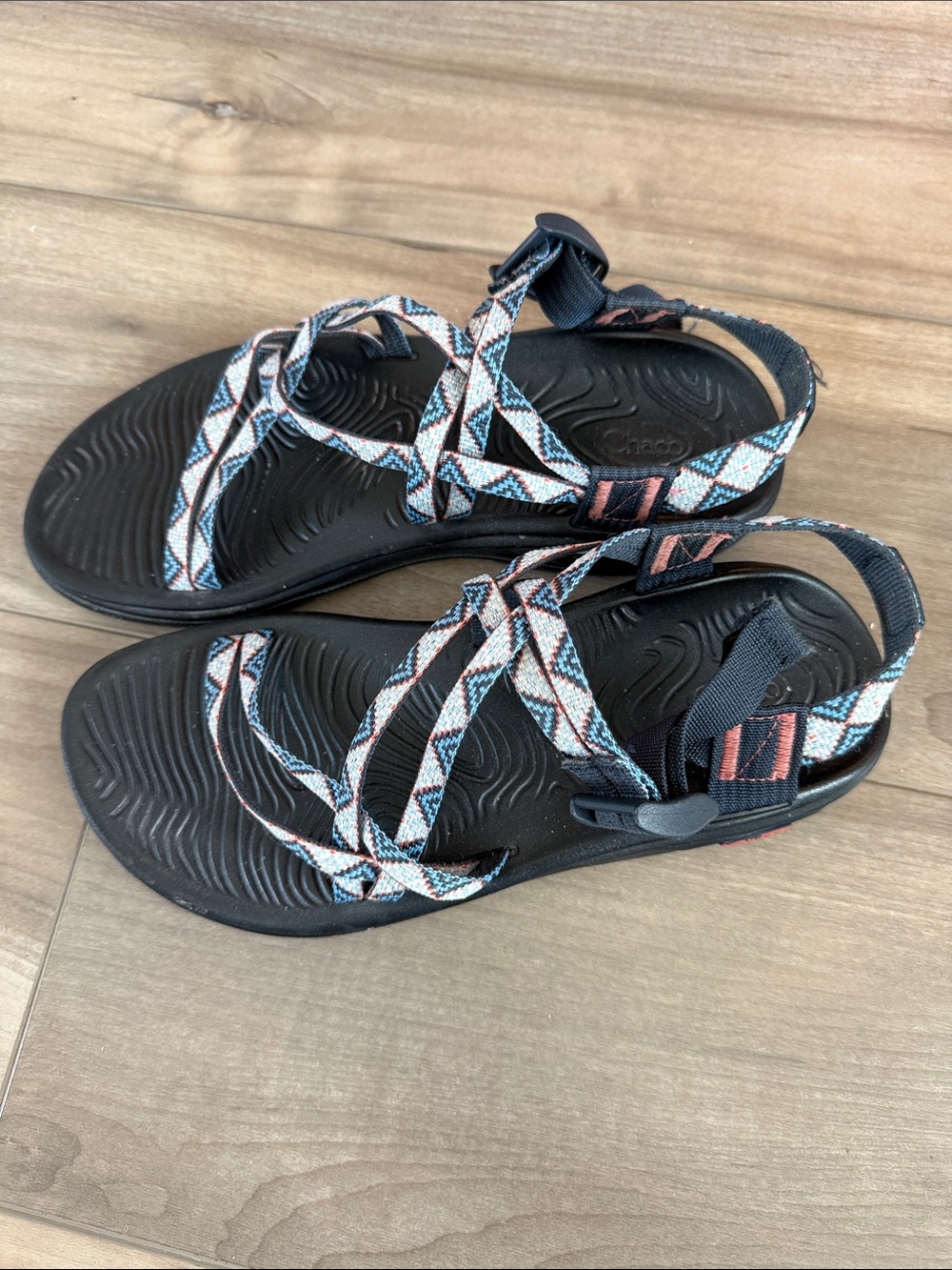 Chaco Sporty Strappy Sandals in Black and Blue with Aztec Straps